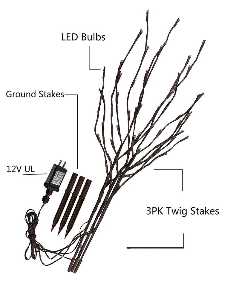 Vanthylit 3PK 30" Brown Lighted Twig Branches Pathway Light 60 LED Warm White Bulbs for Outdoor and Indoor - Image 2